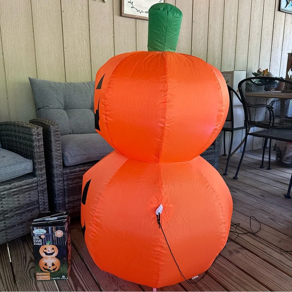 Gemmy Airblown Inflatable Pumpkin Duo Stack 3.5 Ft LED Halloween